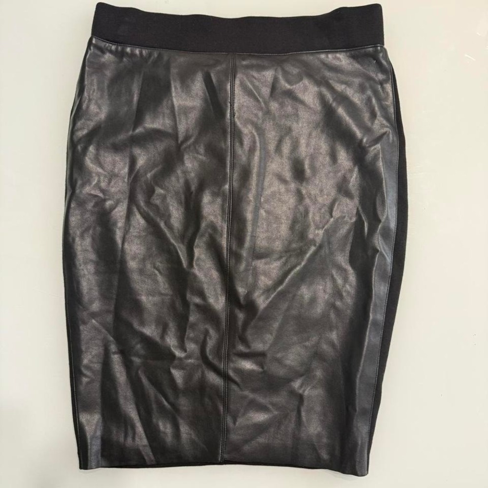 Bailey 44 Black‎ Faux Leather Pencil Skirt USA Made Stretch Midi